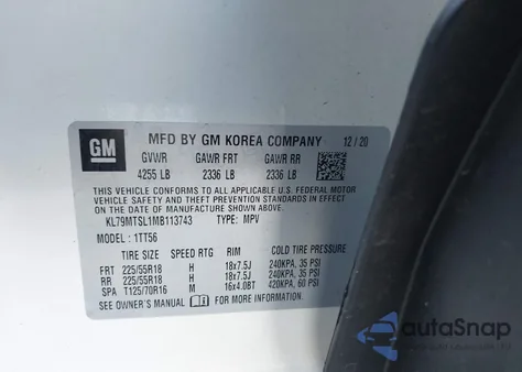 2021 Chevrolet Trailblazer Fwd Rs из США, поврежденный, VIN KL79MTSL1MB113743